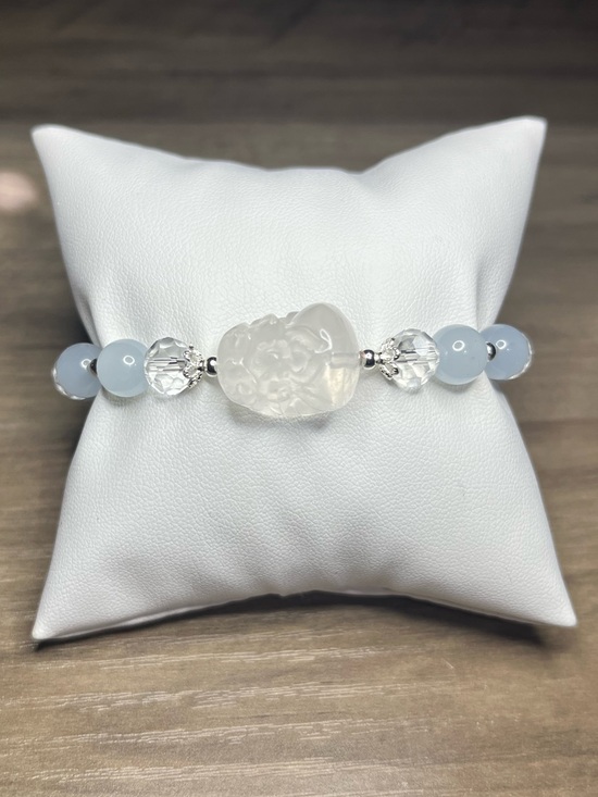 Jewelry - White Pixiu & Blue Jade Style Bracelet | Handmade Natural Stone Bracelet